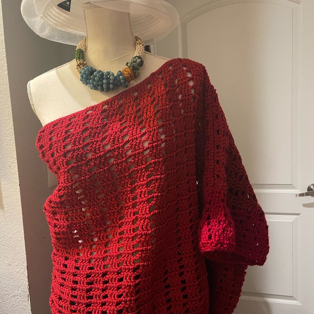 Elegant Red Crochet Sweater SophiaDesign